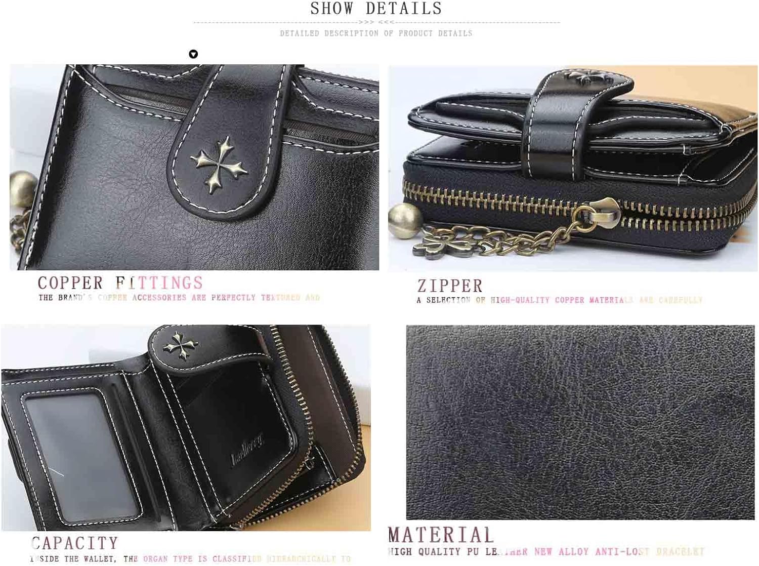 Women's Retro Y2K Wallet: Black Faux Leather Small Bi-Fold Credit Card Wallet with Zipper Closure - Image 6