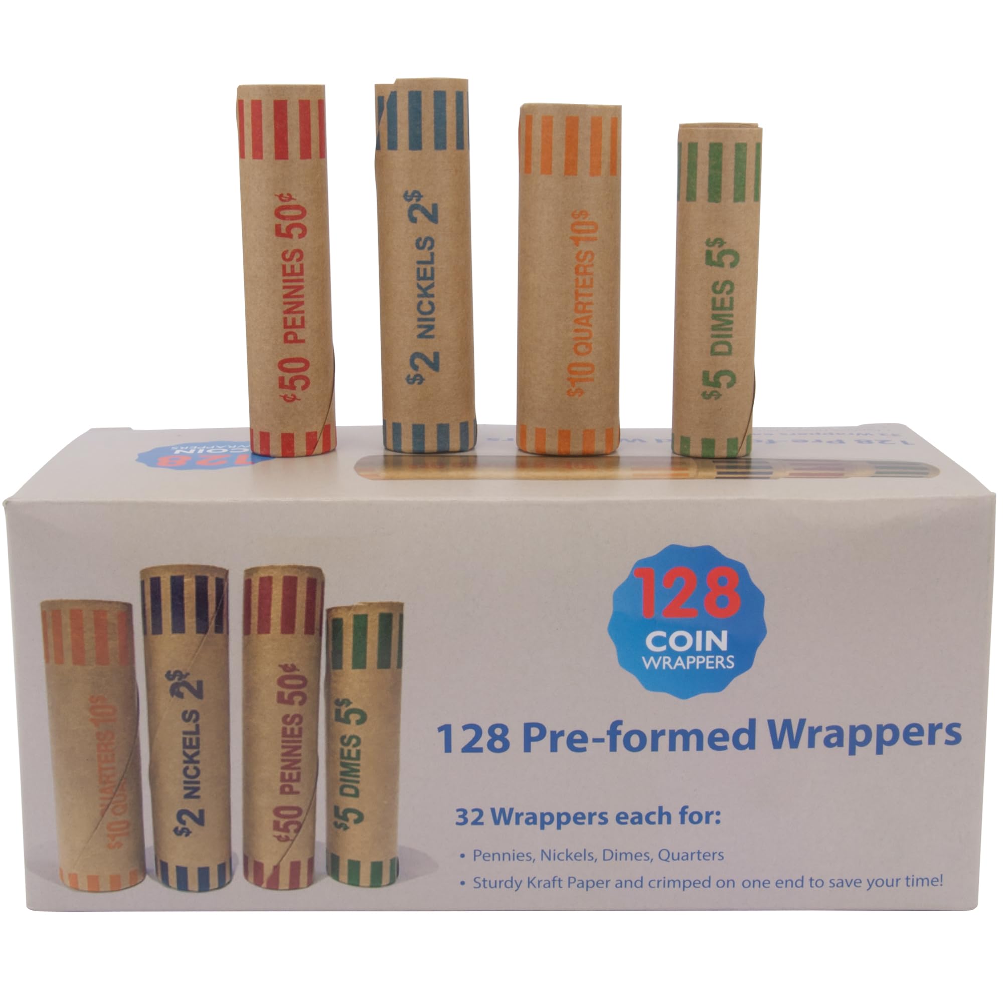 L LIKED Verschiedene vorgeformte Münzrollenwickler – Viertel, Pennies, Nickel und Dimes (128 sortierte x 24 Boxen)