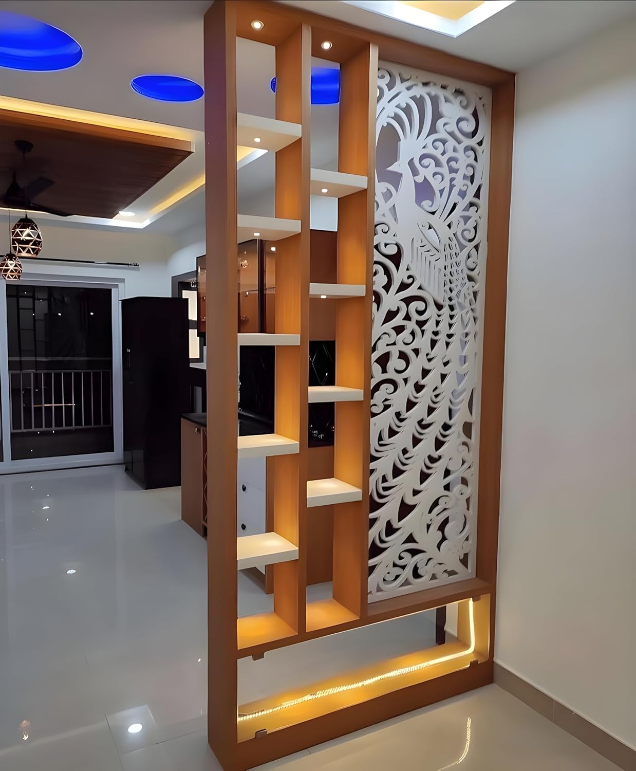 MKH KRAFTS Wooden Carved Room Divider & Partition Shelf Handcrafted Multifunction Room Separator Wall Panel with Storage Display Racks 72x48 Inch for Living Room, Bedroom Kitchen-picture-23