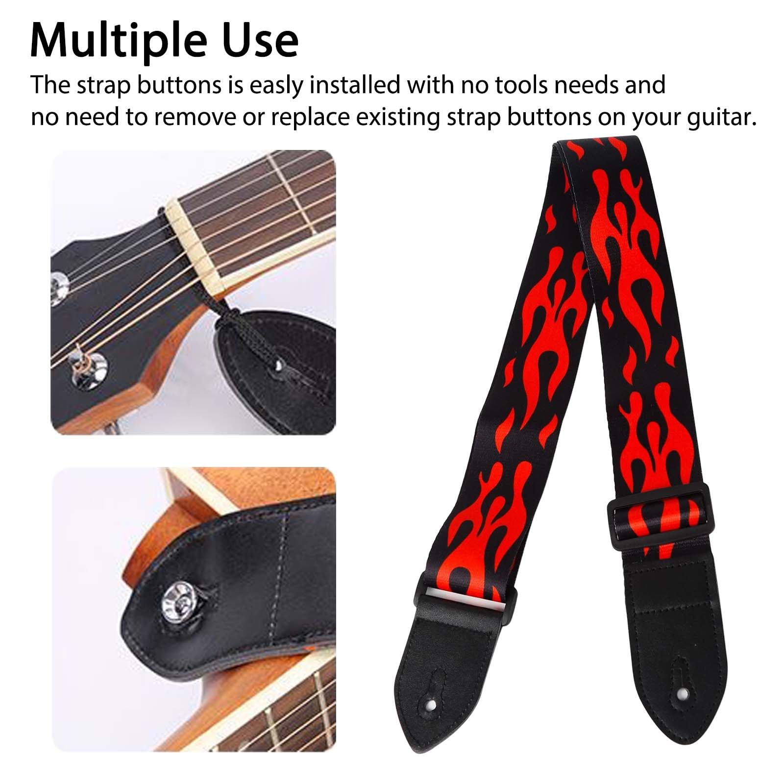 UESDU Guitar Strap Acoustic Red Flame Electric Bass Guitar Shoulder Straps 5cm Wide Personalized Printing Shoulder Belt with Leather End - Image 4