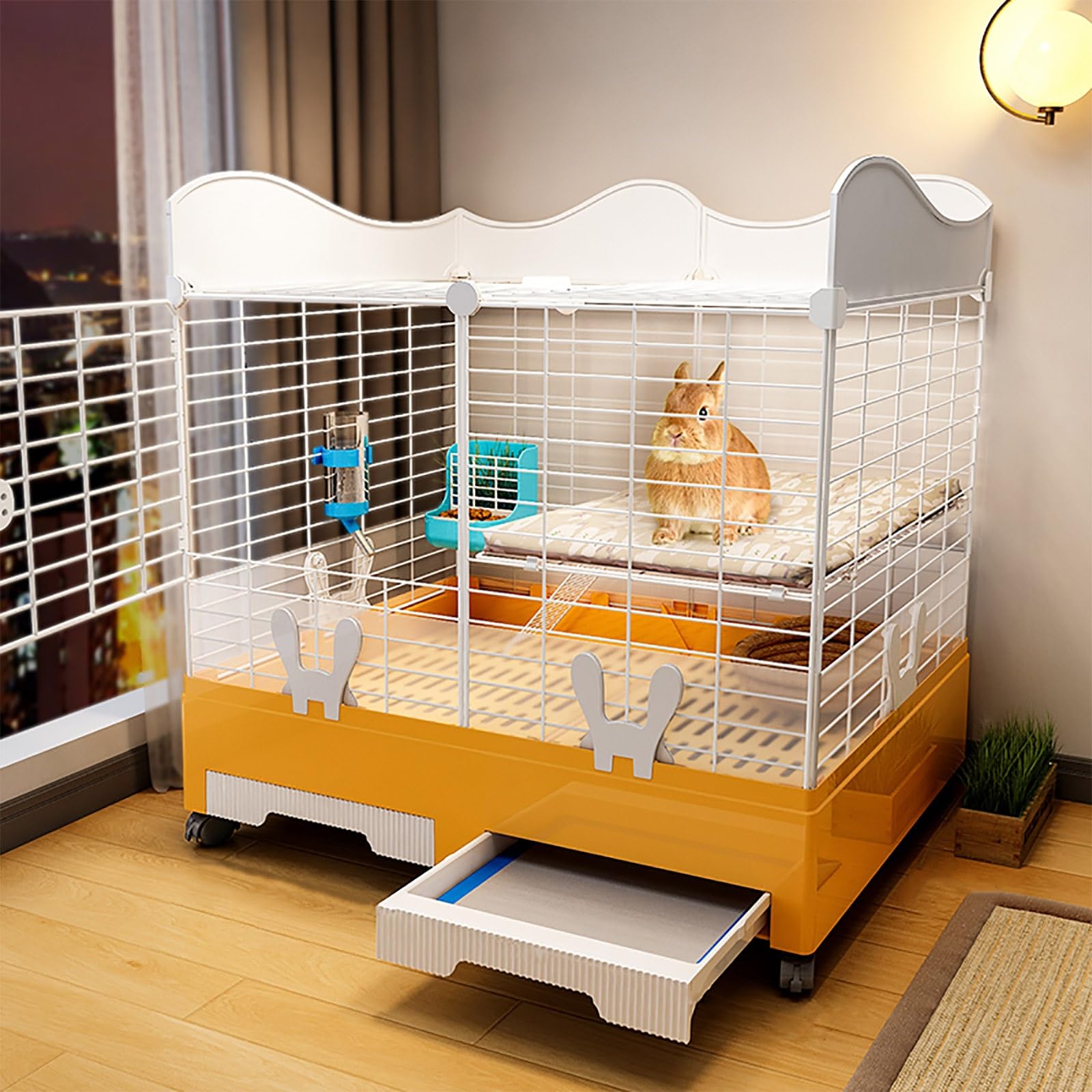 Conigliera per Interni, Box per Conigli, con Ruote, con Due fasciatoi Estraibili, parapetto rialzato, Gabbia per porcellini d'India per Piccoli Animali, per Conigli, furetti, Coniglietti, RI