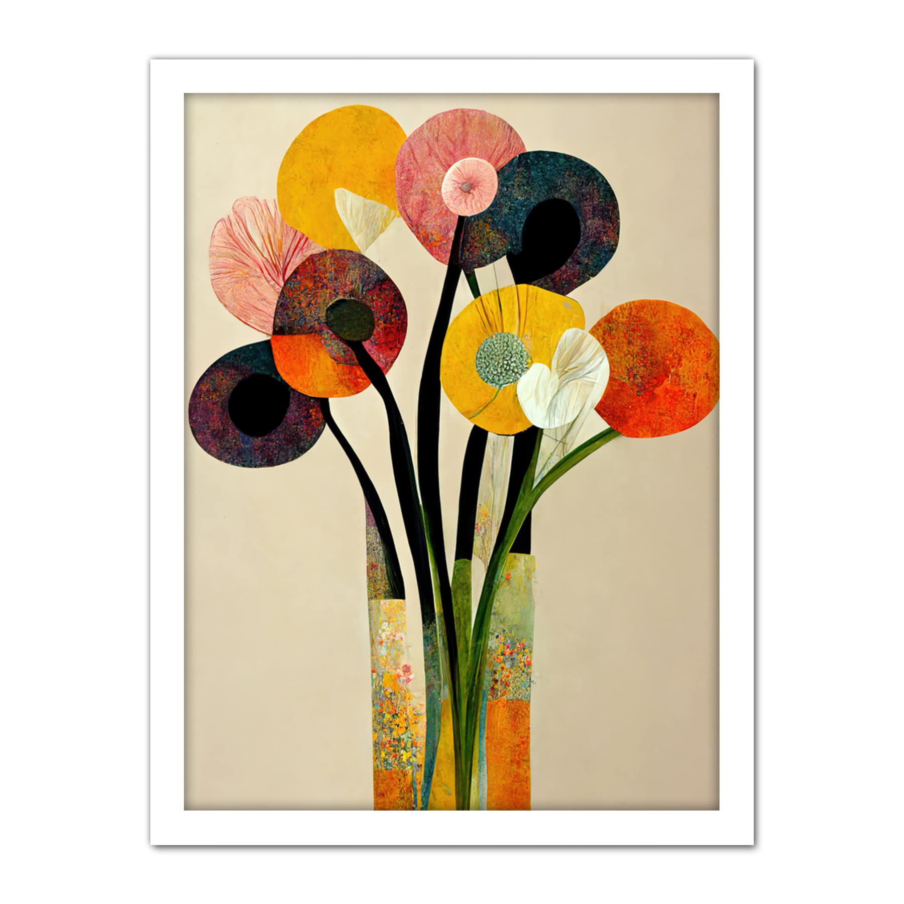 Wee Blue Coo Spring Flowers Floral Bouquet Abstract Vase Boho Artwork Framed Wall Art Print 18X24 Inch