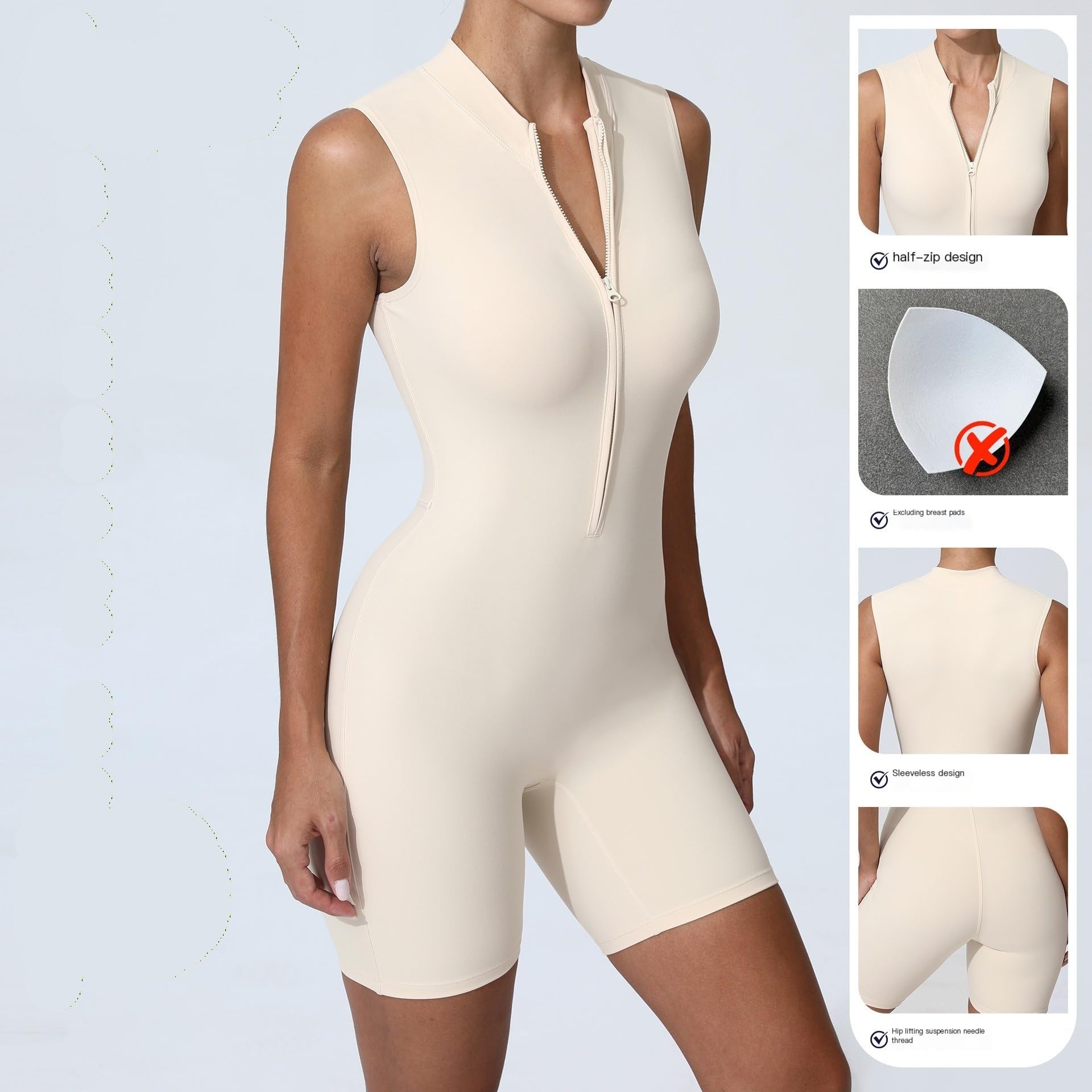 Body de Yoga sin Mangas con Cremallera Frontal for Mujer, Mono de Baile Deportivo de Verano de Secado rápido