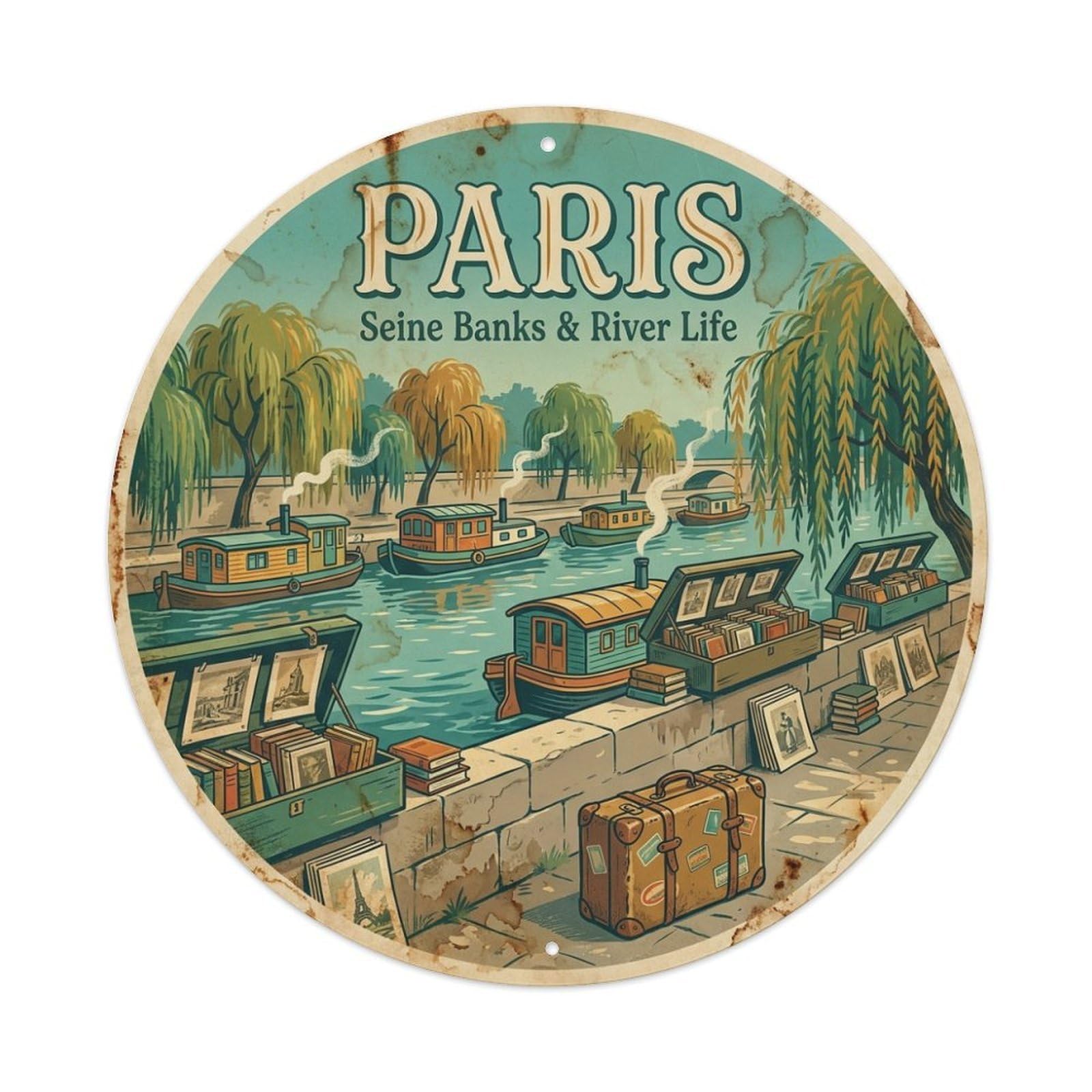 Olhnbad Style Coastal Route Seine Banks River Life Paris Travel Metal Tin Sign