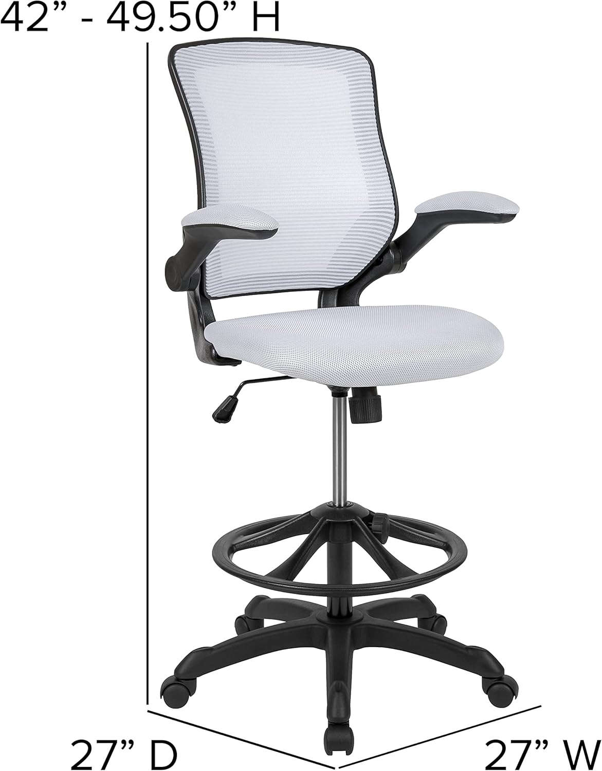 Prоmо 40% оƒƒ Flash Furniture Mid-Back White Mesh Ergonomic Drafting Chair with Adjustable Foot Ring and Flip-Up Arms Rеvіеw Flash Furniture Mid-Back White Mesh Ergonomic Drafting Chair with Adjustable Foot Ring and Flip-Up Arms