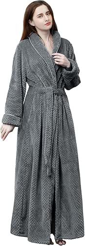 Hellomamma Womens Long Robe Soft Warm Fleece Plush Bathrobe Ladies