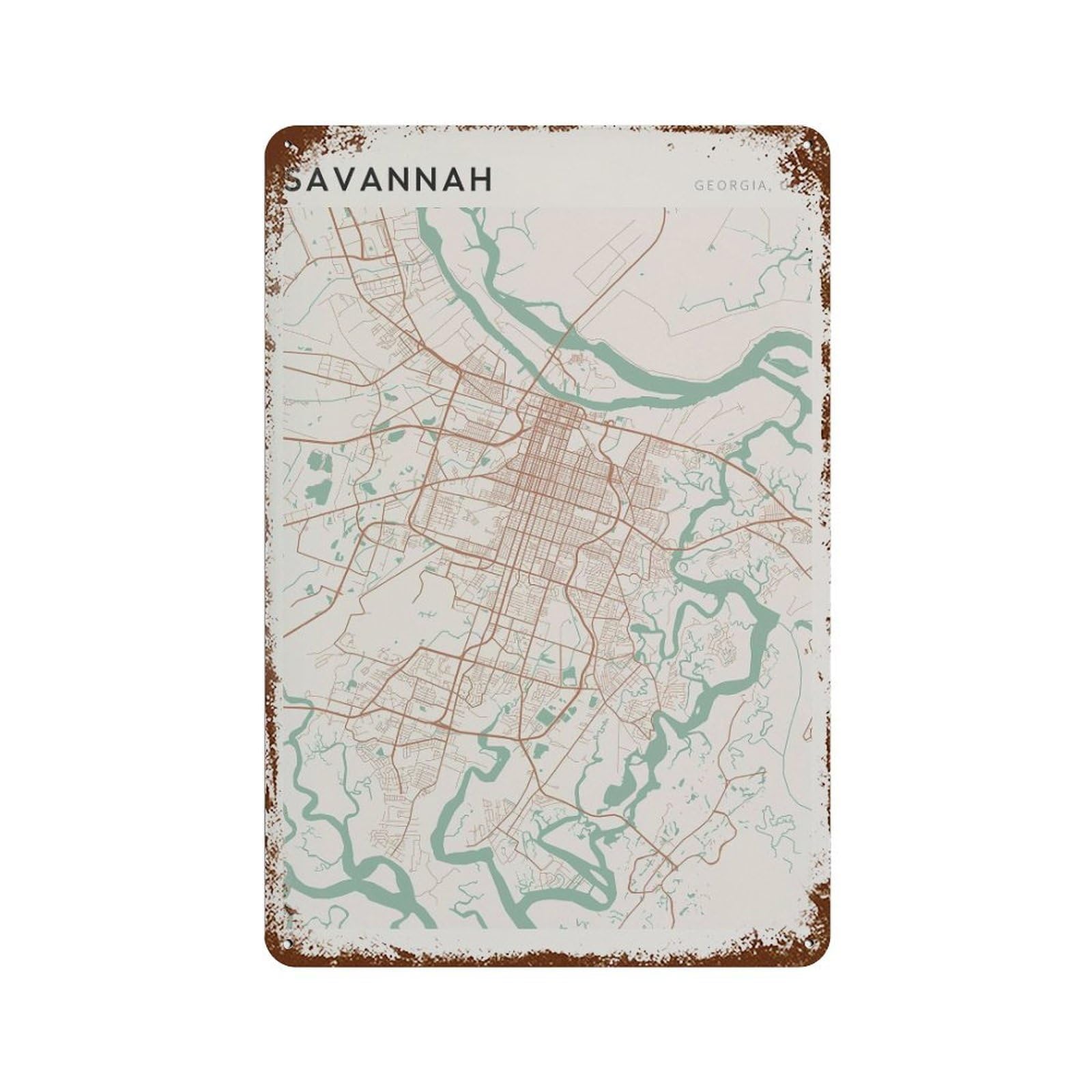 xiaoxiaoshen Savannah Map Georgia Travel Gift Farmhouse Decor Dorm Wall Decor Art Metal Tin Poster Modern Home Decor Art Home Bar Shop Decorations Vintage Sign 30x20cm