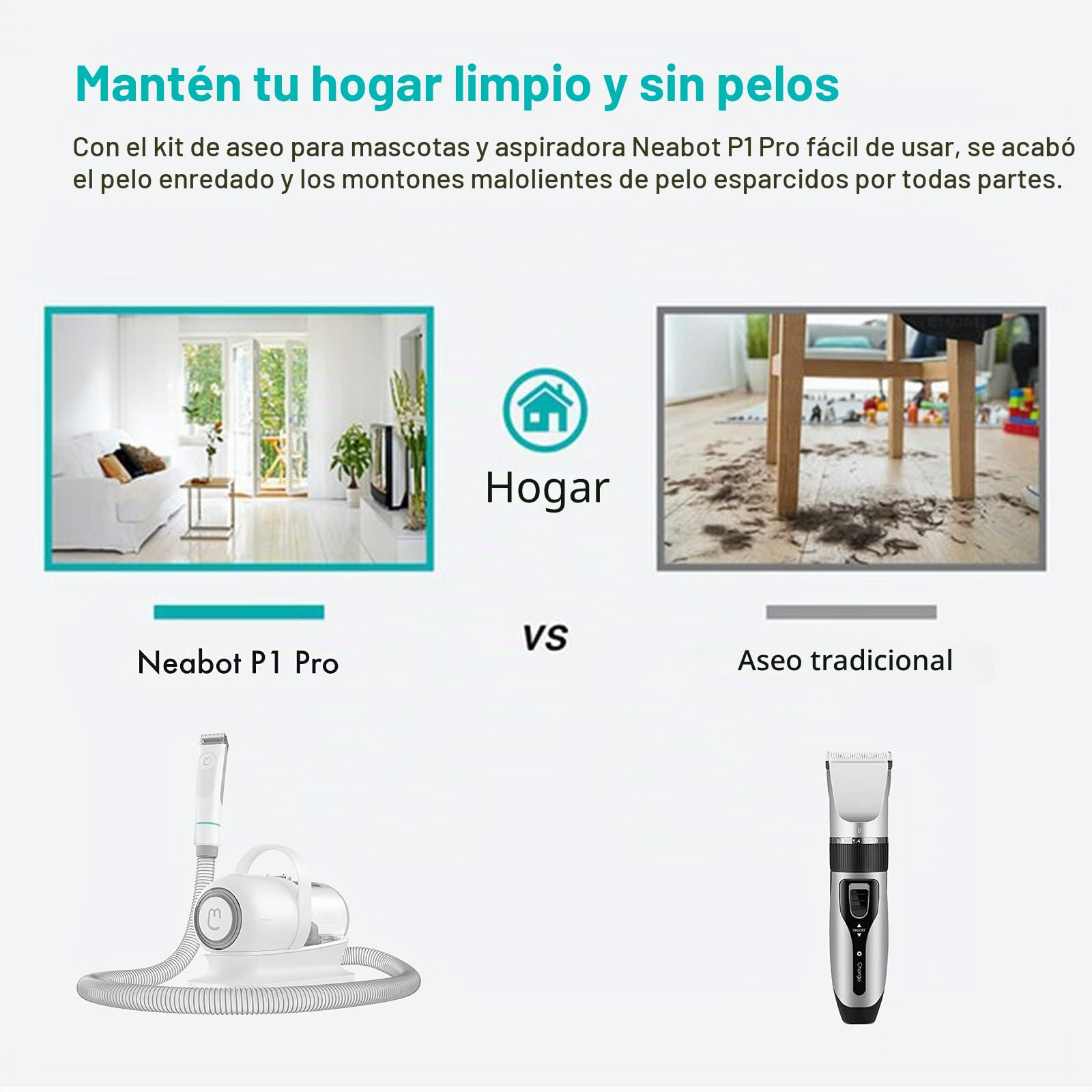 neabot P1 Pro Máquina de Cortar Pelo Profissional y Recarregável para Cães e Gatos, Set de Aseo para Perros, 5 Herramientas de Aseo Probadas (Gris)
