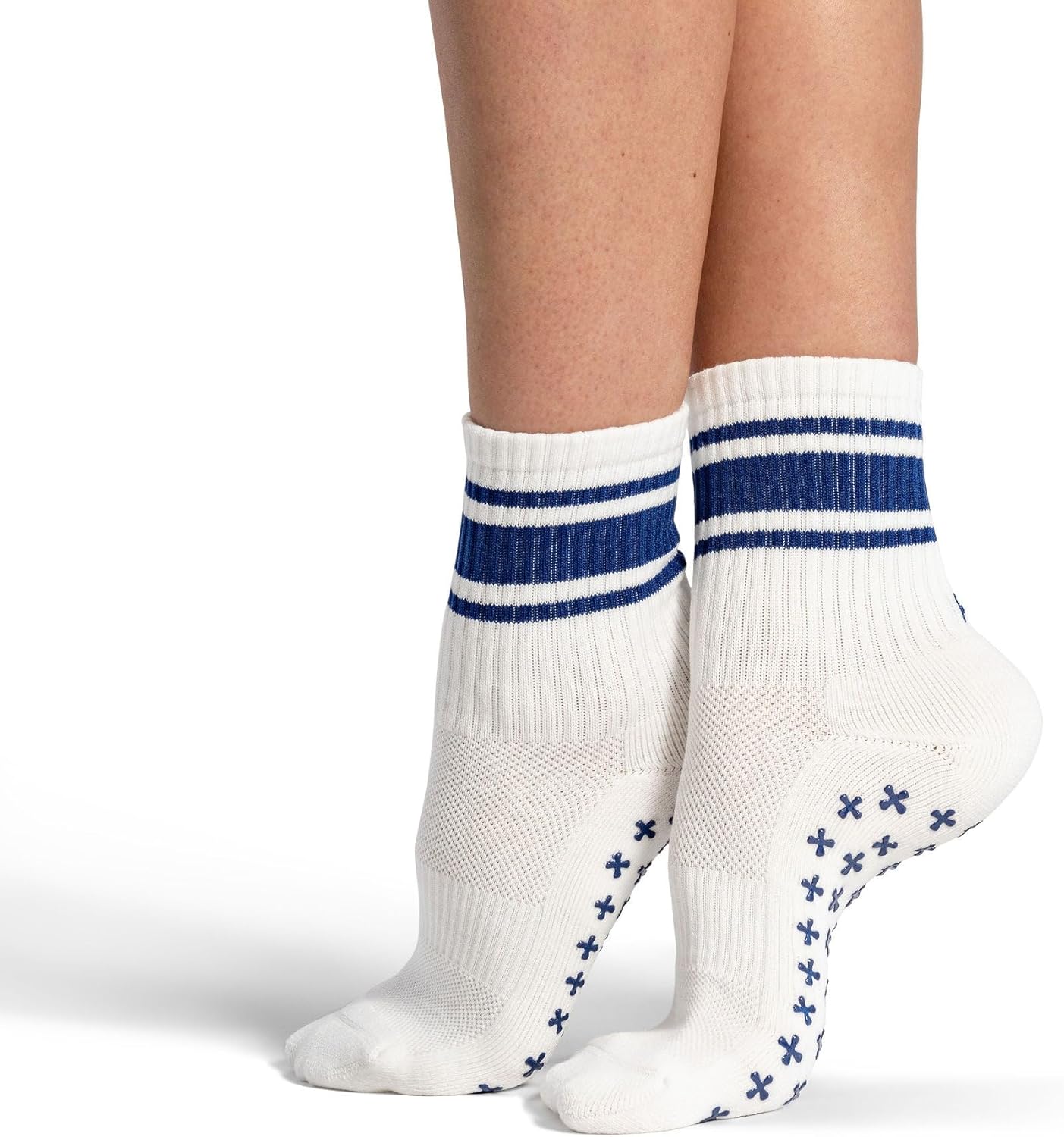 Kamo Fitness Pilates Socks with Grips for Women - Non-Slip Yoga, Barre Grip Sock - Grippy Cotton Crew Socks for Yoga, Ballet