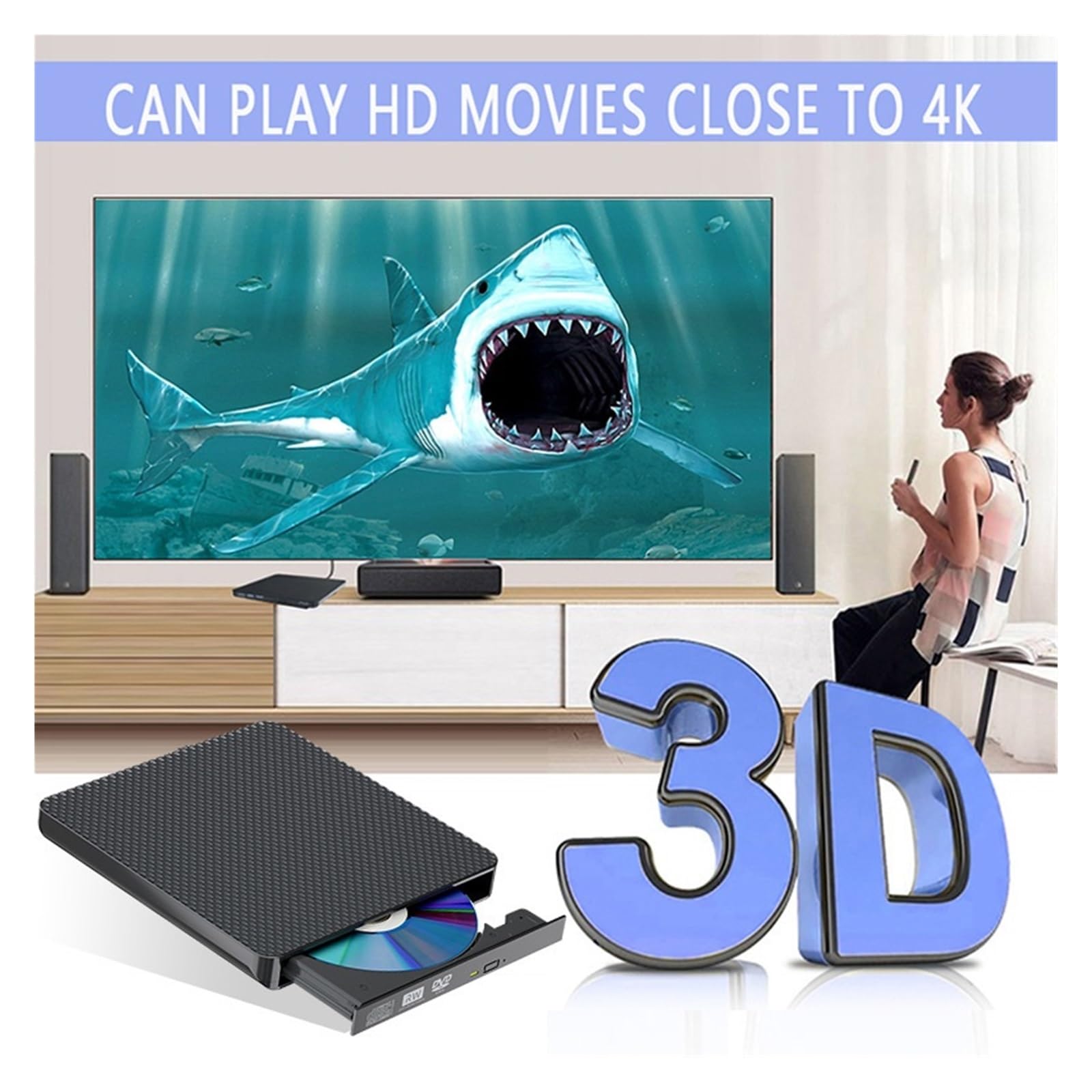 Grabadora De BLU-Ray USB3.0 Externa Unidad De DVD BLU-Ray/TPYE-C Compacto Fácil Uso