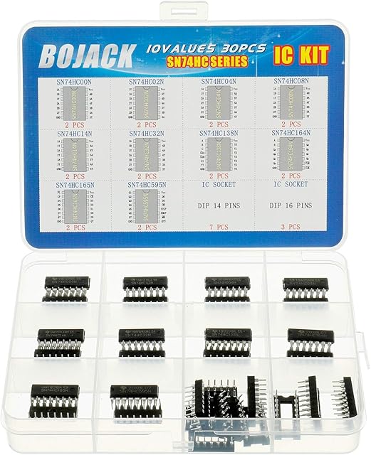 BOJACK 10 Values 30 Pcs Series Shift Output Registers IC chip,Including:SN74HC00N SN74HC02N SN74HC04N SN74HC08N SN74HC14N SN74HC32N SN74HC138N SN74HC164N SN74HC165N SN74HC595N IC Assortment Kit