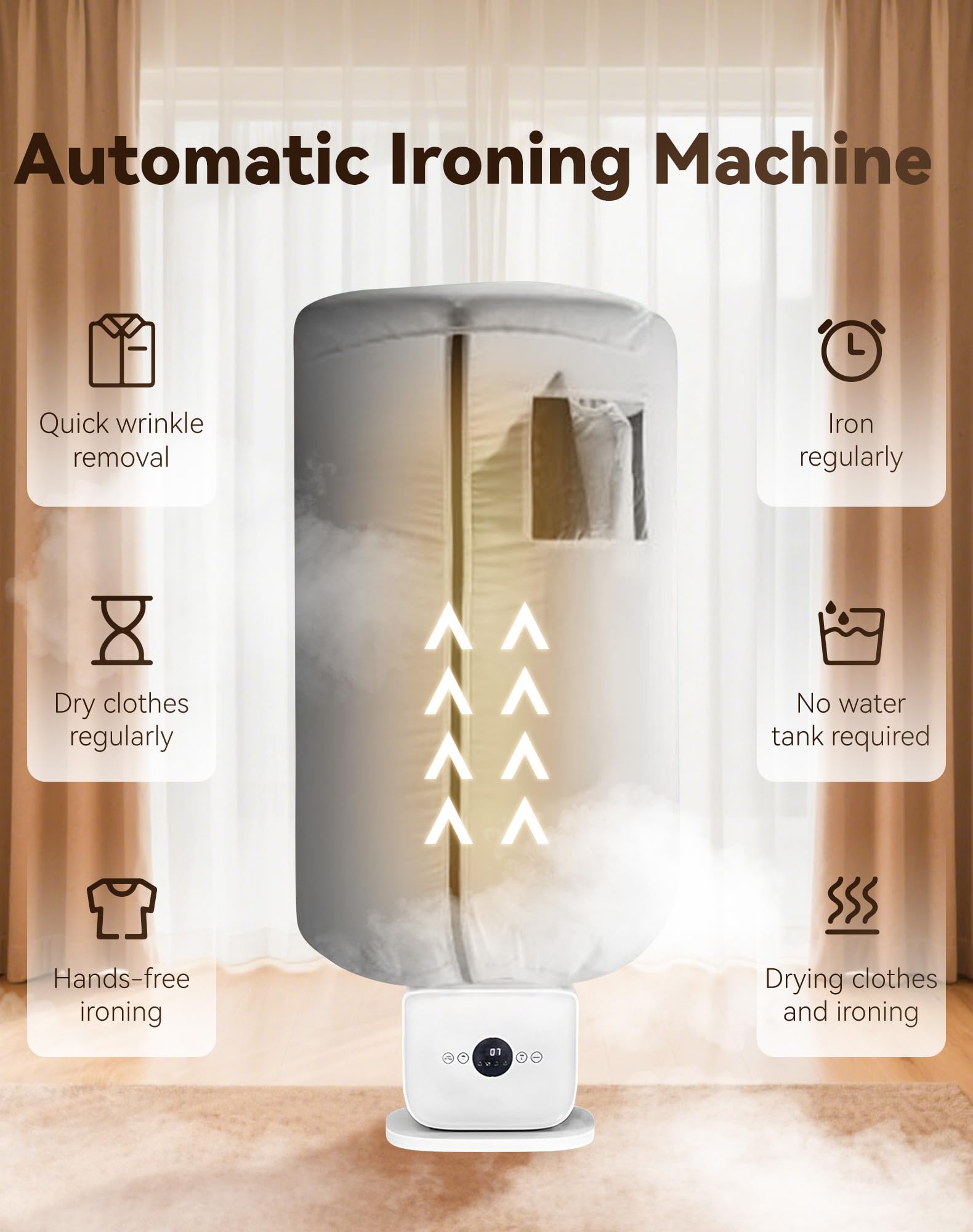 Stiratrice automatica per la casa, funzionamento a mani libere a 360°, stiratura rapida in 8 minuti, rimozione delicata delle rughe per una cura efficiente del bucato