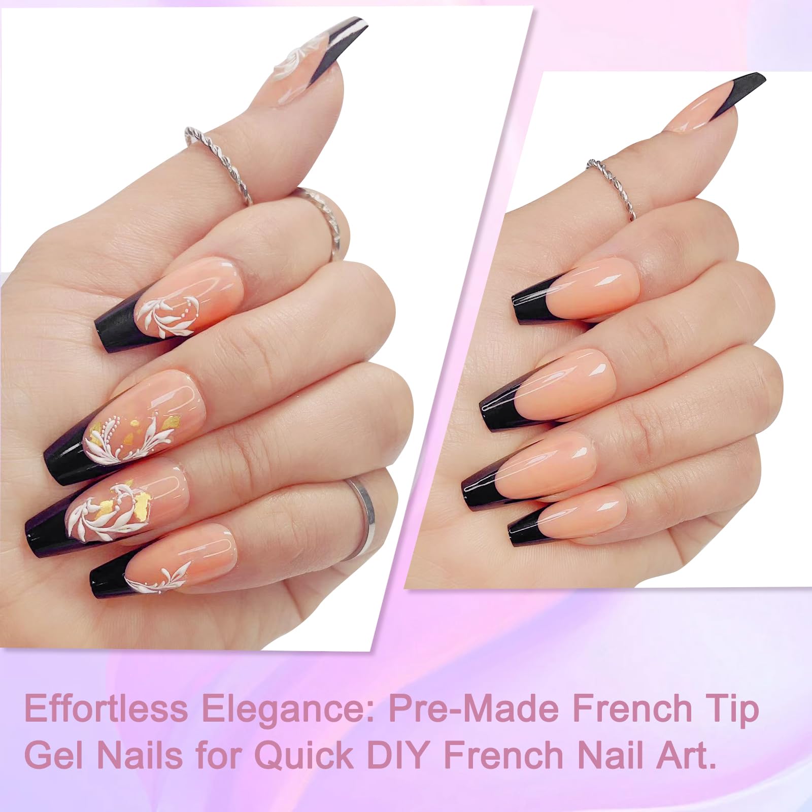 French Gel Nail Tips, 150pcs Medium Coffin Press on Soft Gel Fake Nails, 3 in 1 X-coat Pre-Applied Tip Primer & Base Coat - Image 4