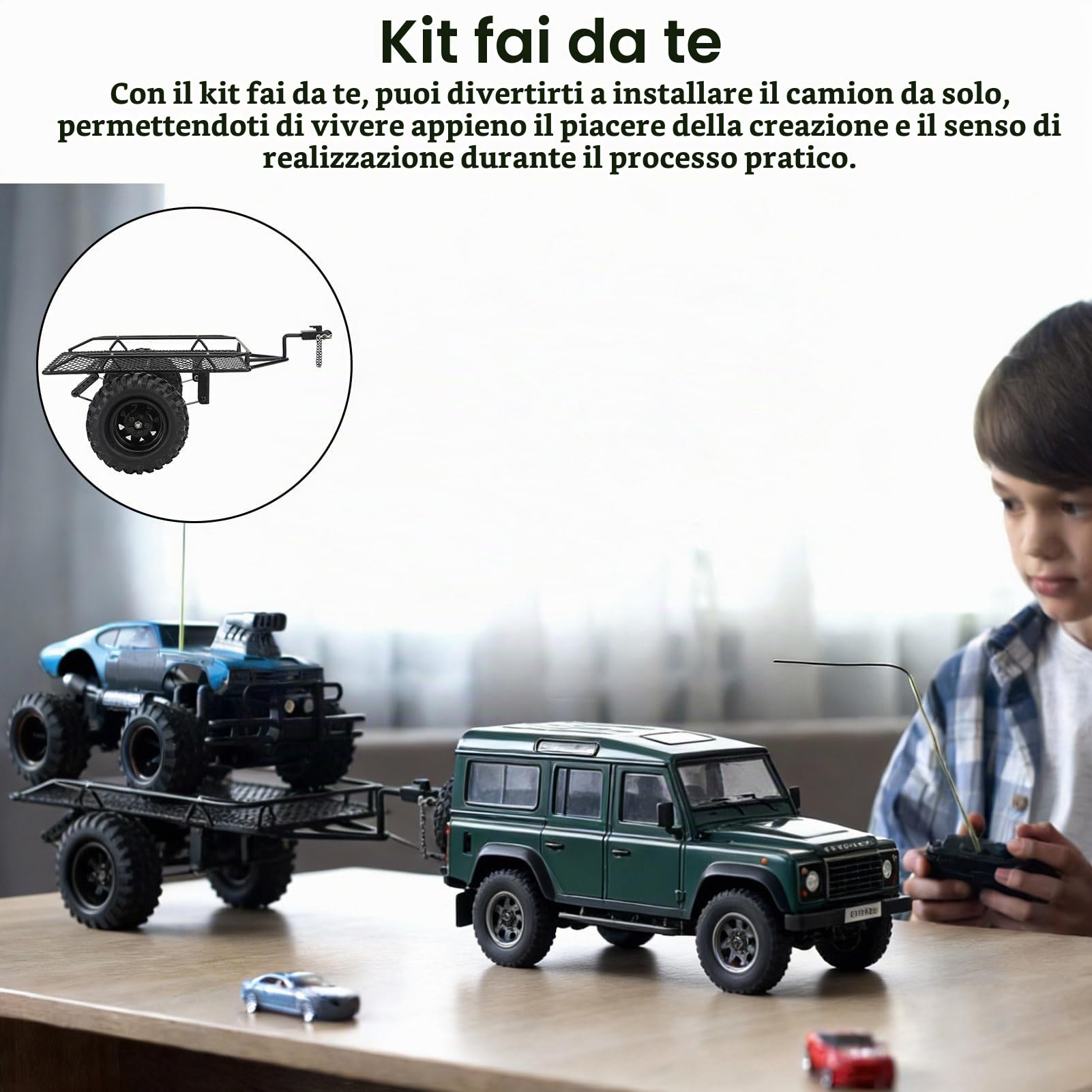 Rimorchio RC, rimorchio Benna RC in Metallo Simulazione Auto da trascinamento Mini rimorchio Nero Trasporto Dietro l'auto per TRX4 D90 SCX10 CC01 1/10 Parti Fai da Te