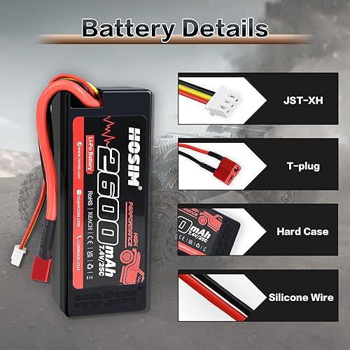 Miniatura 3 de Hosim 2 unidades 2S 7.4V 2600mAh Lipo batería 25C con 1 cargador USB y 1 correa de batería RC Car Truck RC Vehículos Barco Batería para X08 X07 X07W