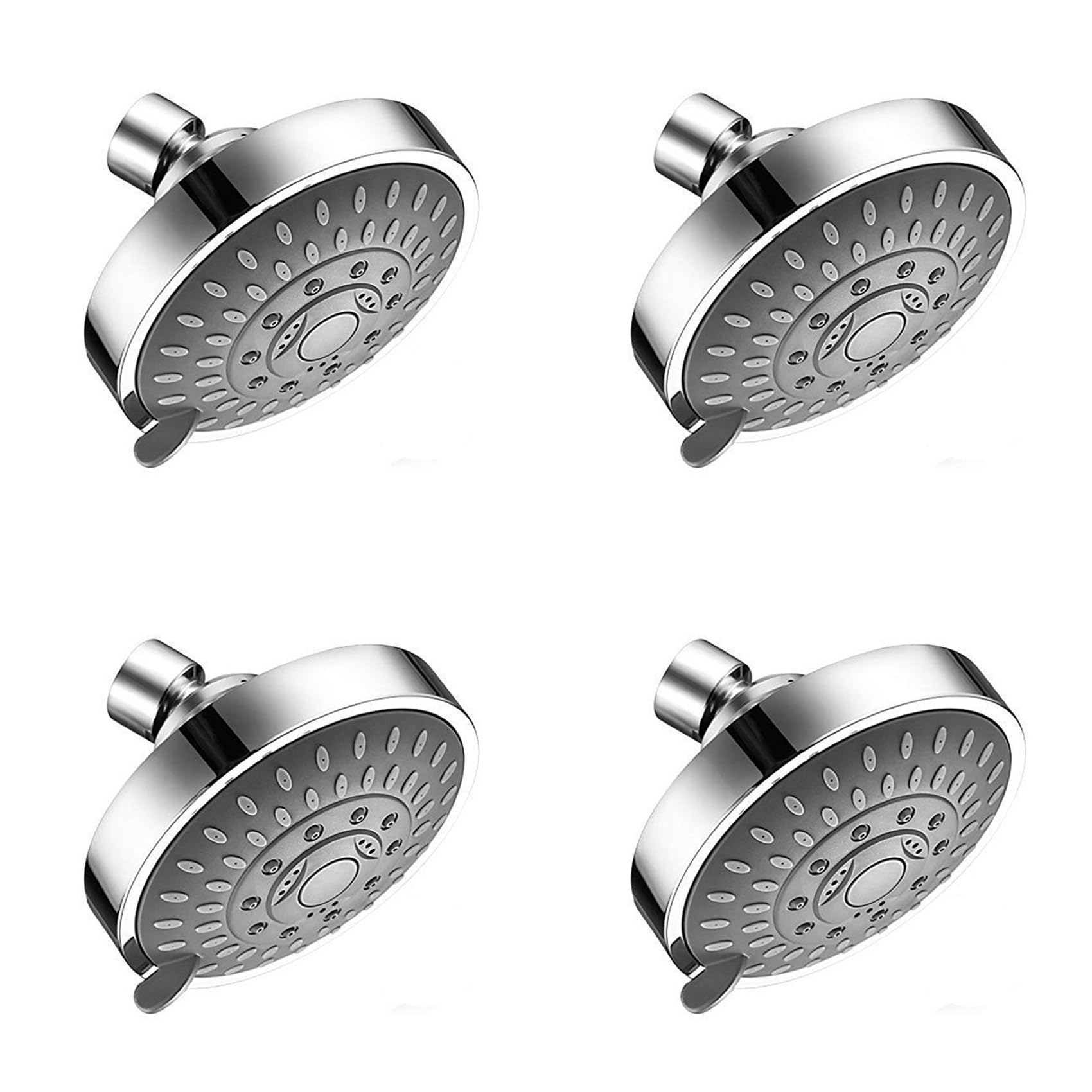 Hndhbfgrt Silver 4X Shower Head, High Pressure 5 Settings Showerhead With Adjustable Swivel Ball Joint