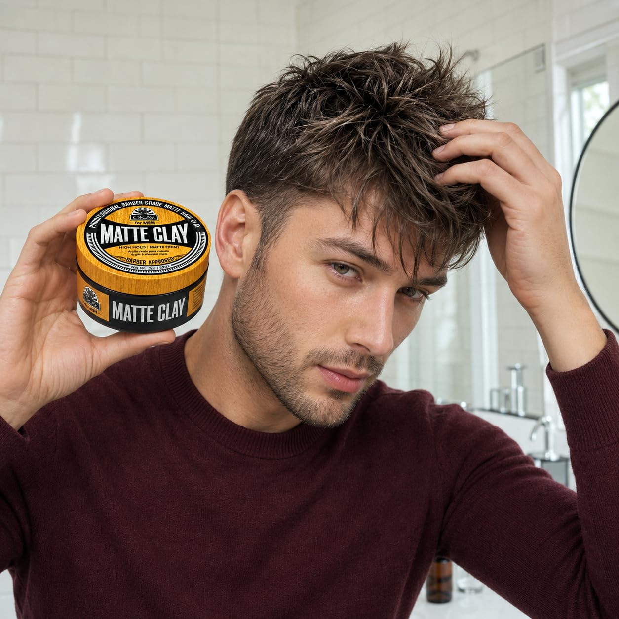 OKAY Men's Matte Clay, High Hold Hair Styling Clay for Texture and Volume, 2 oz