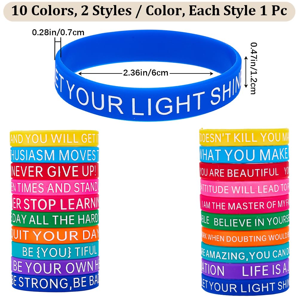 20 Pezzi Bracciali Motivazionali in Gomma, Braccialetti in Silicone