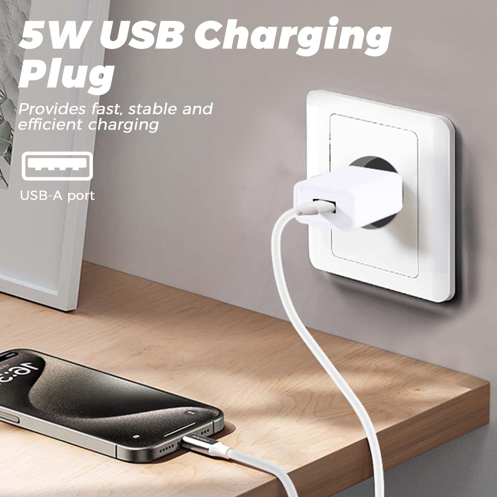 4 Pezzi 5W Caricatore USB, 5V/1A Presa USB Alimentatore USB Caricabatterie USB, Spina USB Charger Prese Spinotto USB Compatibile con iPhone Samsung Huawei Xiaomi (Bianco)