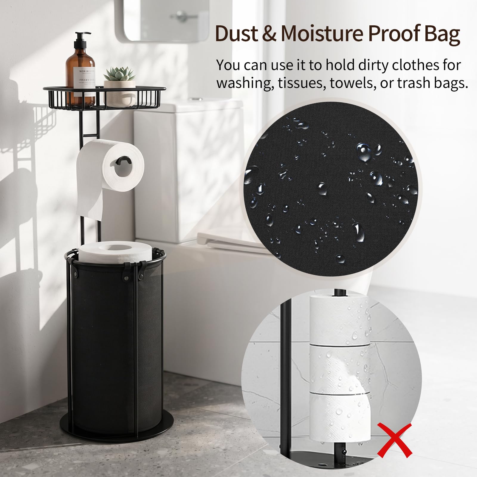 Lewondr Free Standing Toilet Paper Holder with Shelf, Black — Amazon image 3
