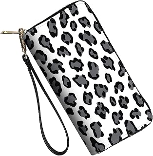 RFID Blocking Leather Wallet for Women – Large Capacity Zip Around Clutch with 8 Card Slots,32 Cash Pockets & Coin Zipper,Leopard Print