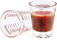 COKUMA 2-Pack Shot Glass Measuring Cups - Thick 1oz Glass with 1OZ, 2TBS, 6TSP, 30ML Markings for Espresso, Cocktails & Baking