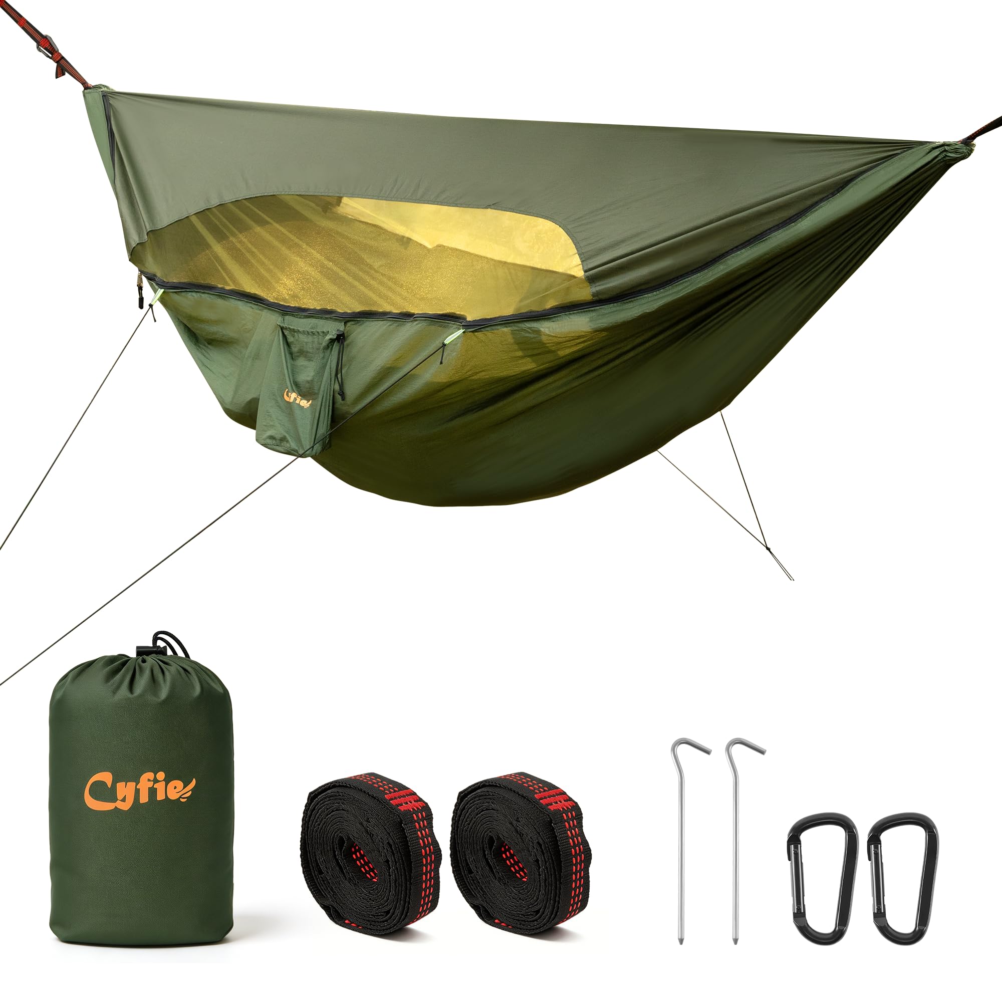 CYFIE Amaca Campeggio con Zanzariera e Telo Parasole 290x135 cm | Amaca 290x135 cm con zanzariera e telo parasole: leggera 0,9 kg, portata 215 kg, ideale per campeggio, trekking e giardino.