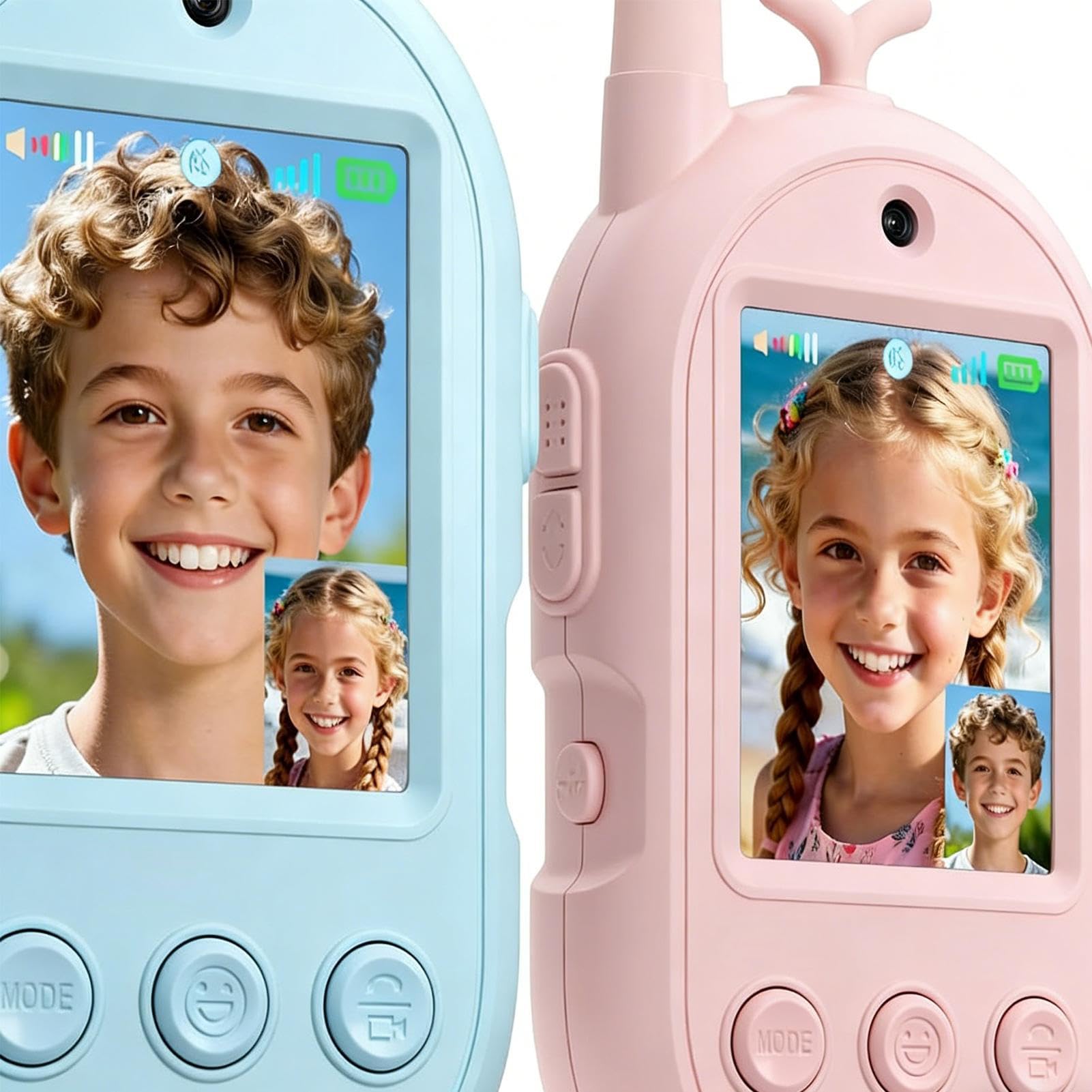 Walkie Talkie Video Per Bambini 2 Pezzi Radio Giocattolo Ricaricabile | Walkie Talkie Per Ragazzi Con Portata Di 300 Metri E 4 Effetti Vocali per Età 3-12 in Famiglia Chiamate e Conversazioni