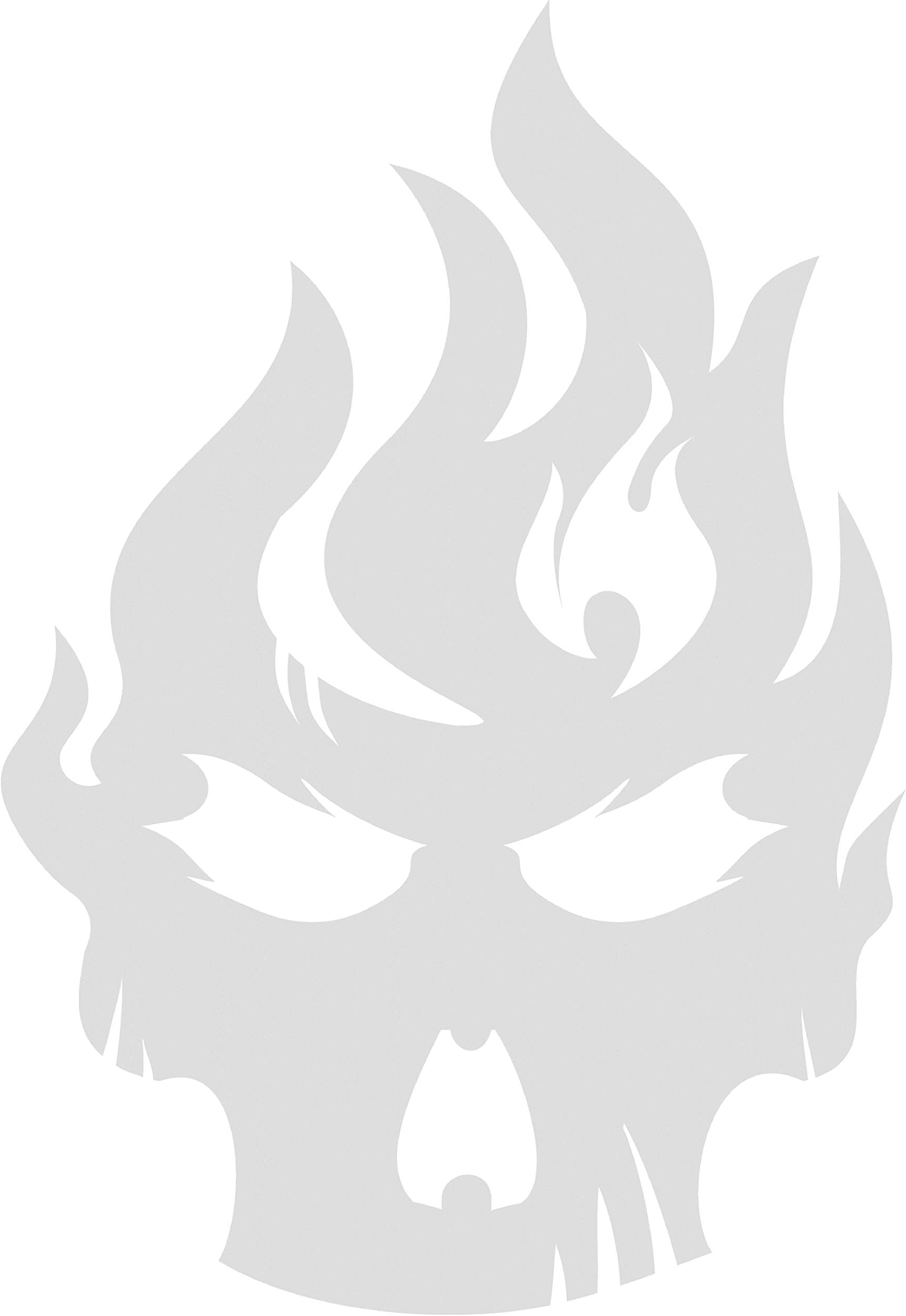 CUSHYSTORE Skull Fire Flame Evil Retro No Fear Mad Ghost Reflective Decals Sticker Vinyl for Car Helmet Motorcycle Laptop 6"x4.25" (White)