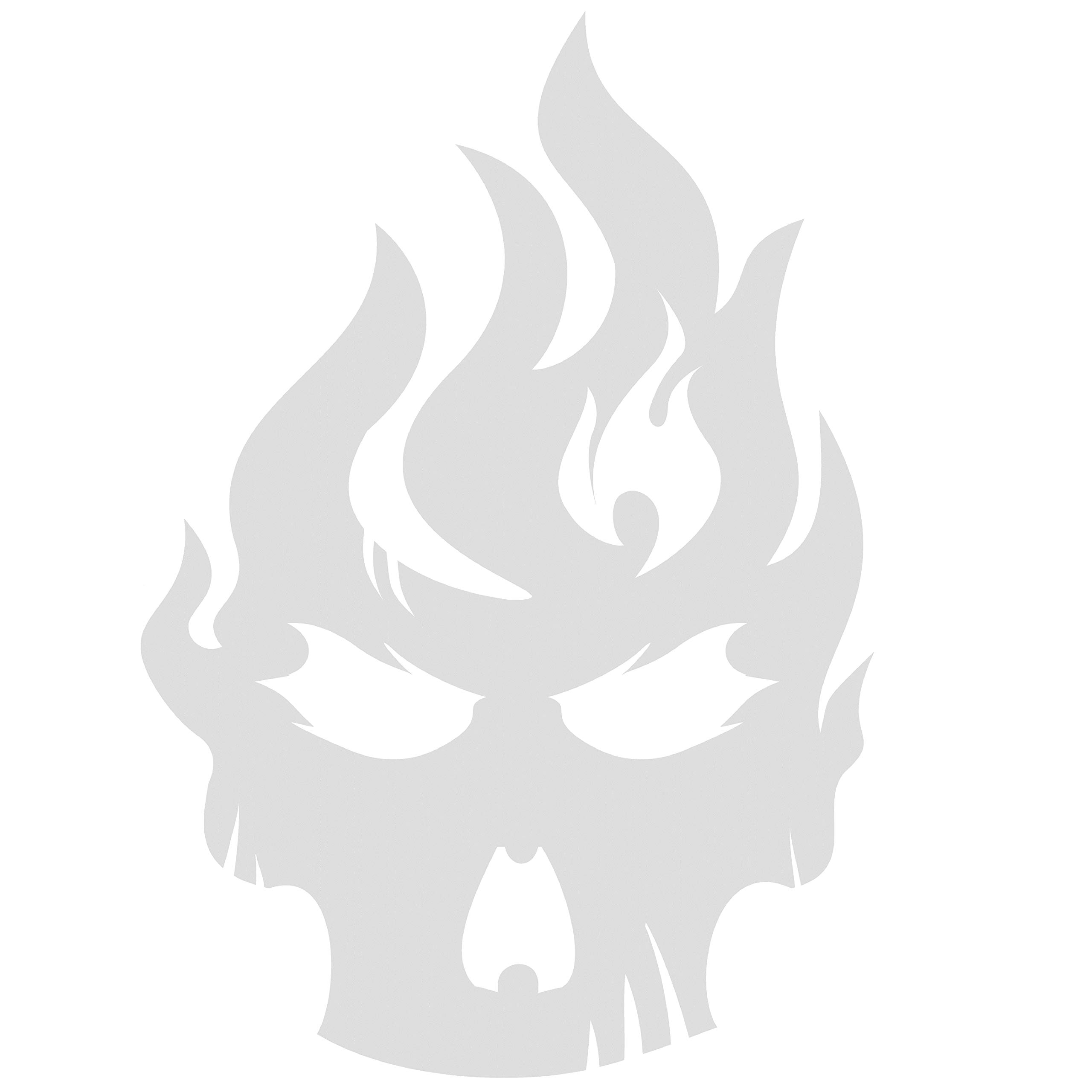 CUSHYSTORE Skull Fire Flame Evil Retro No Fear Mad Ghost Reflective Decals Sticker Vinyl for Car Helmet Motorcycle Laptop 6"x4.25" (White)