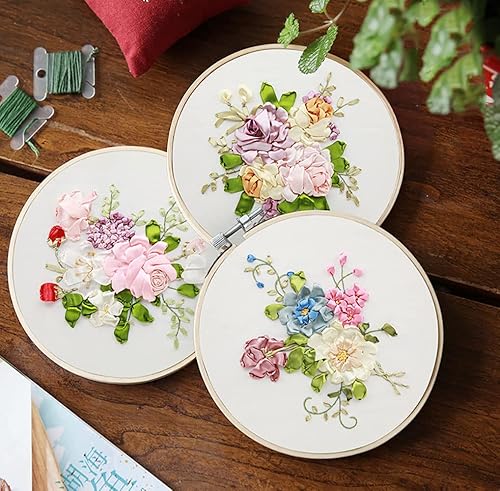 Miniatura 6 de Gogobear Kit de bordado de flores de cinta de seda para manualidades, costura hecha a mano, decoración de pared 3D, imágenes colgantes con vendaje