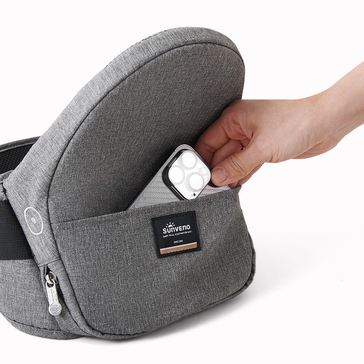SUNVENO Toddler Carrier Hipseat, Baby Hip Seat Składany Carrier with Long Waistband für Aged 0-36 Months Newborns and Toddlers, Grey