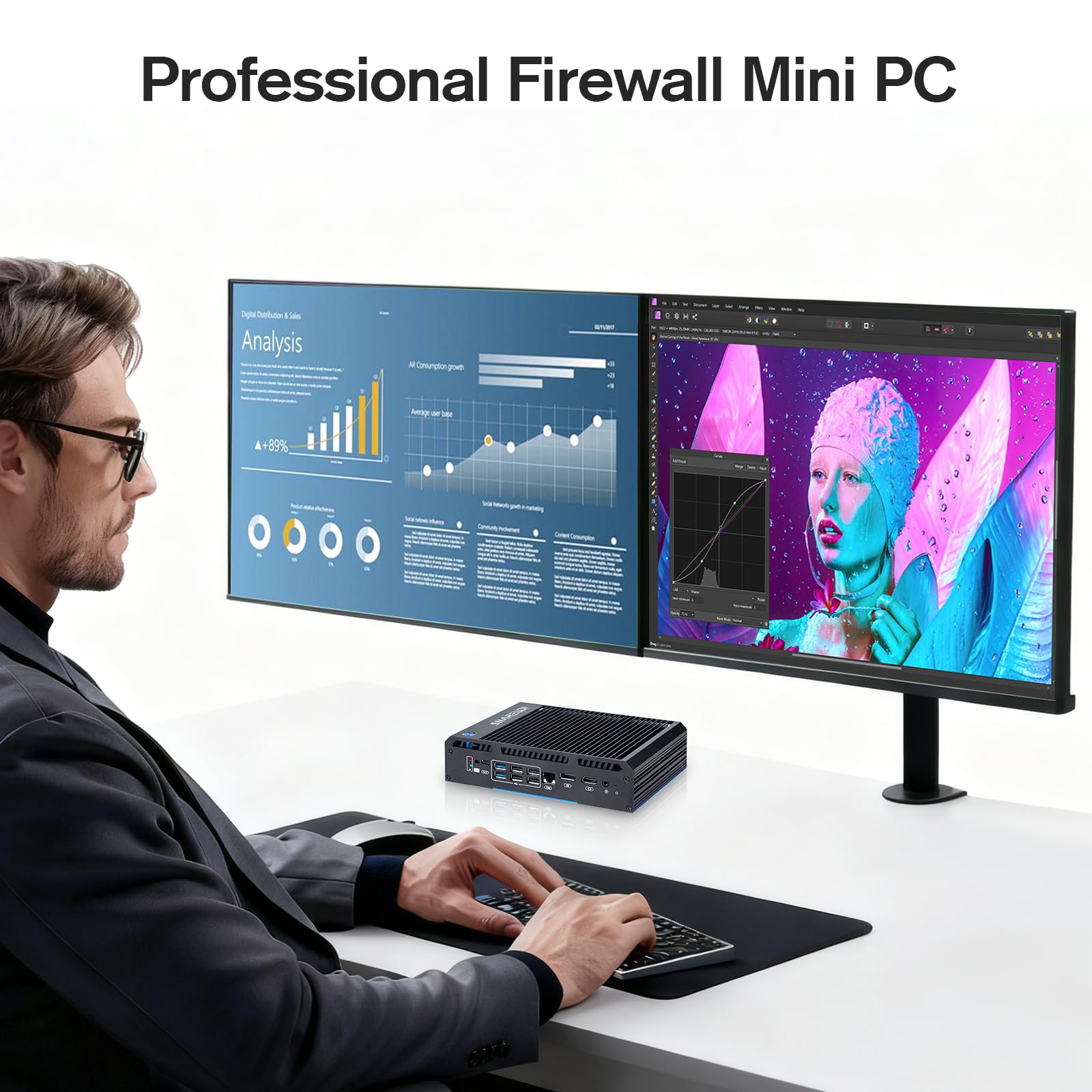 Firewall Mini PC Intel N150 Routeur 2X SFP+ 4X Intel i226 LAN Ethernet, passerelle réseau souple AES NI/HD/COM 8G DDR4 128G SSD M.2 NVME (Intel N150 sans ventilateur)