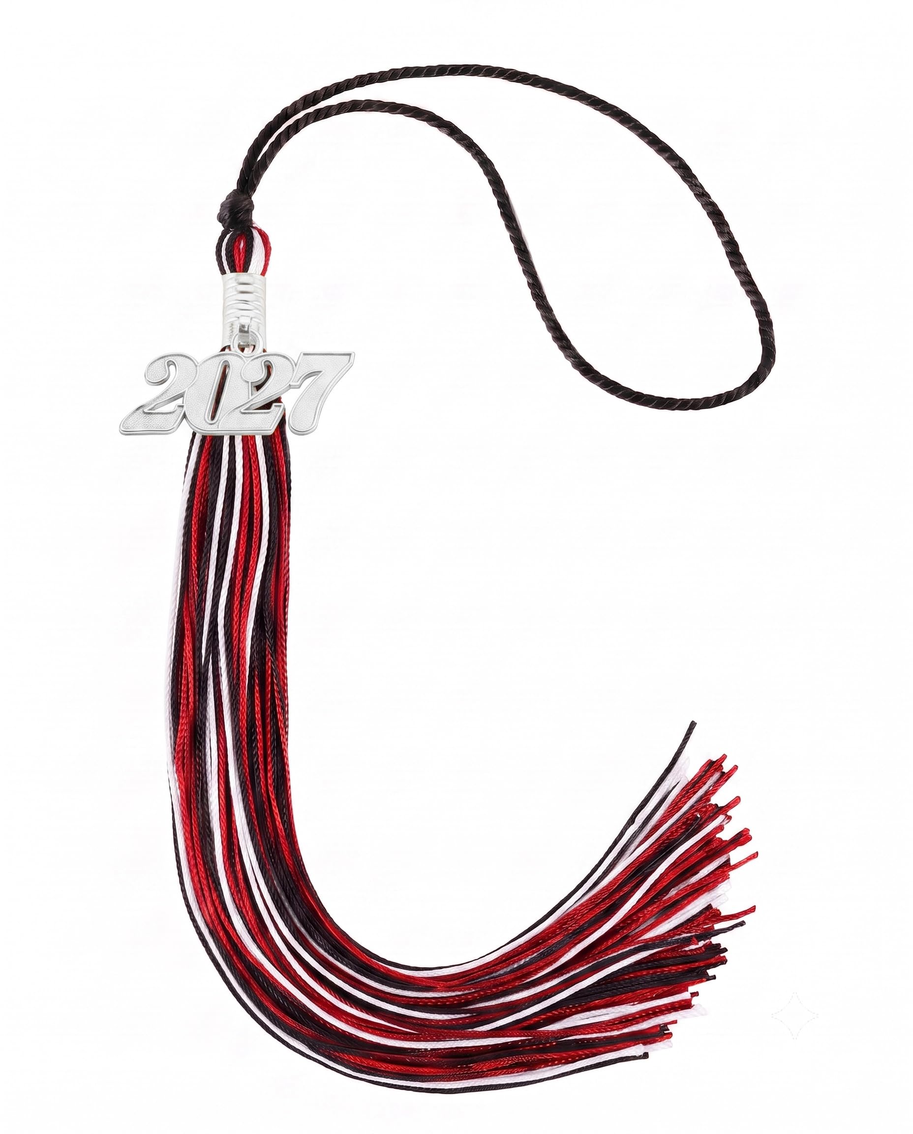 Graduation Tassel 2027 for Grad Cap,Black White Red Tassel with Silver Charm