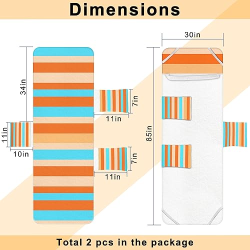 Miniatura 4 de Funda de toalla para silla de salón, fundas para tumbona (paquete de 2), toallas para silla de salón a rayas con bolsillo superior ajustable para