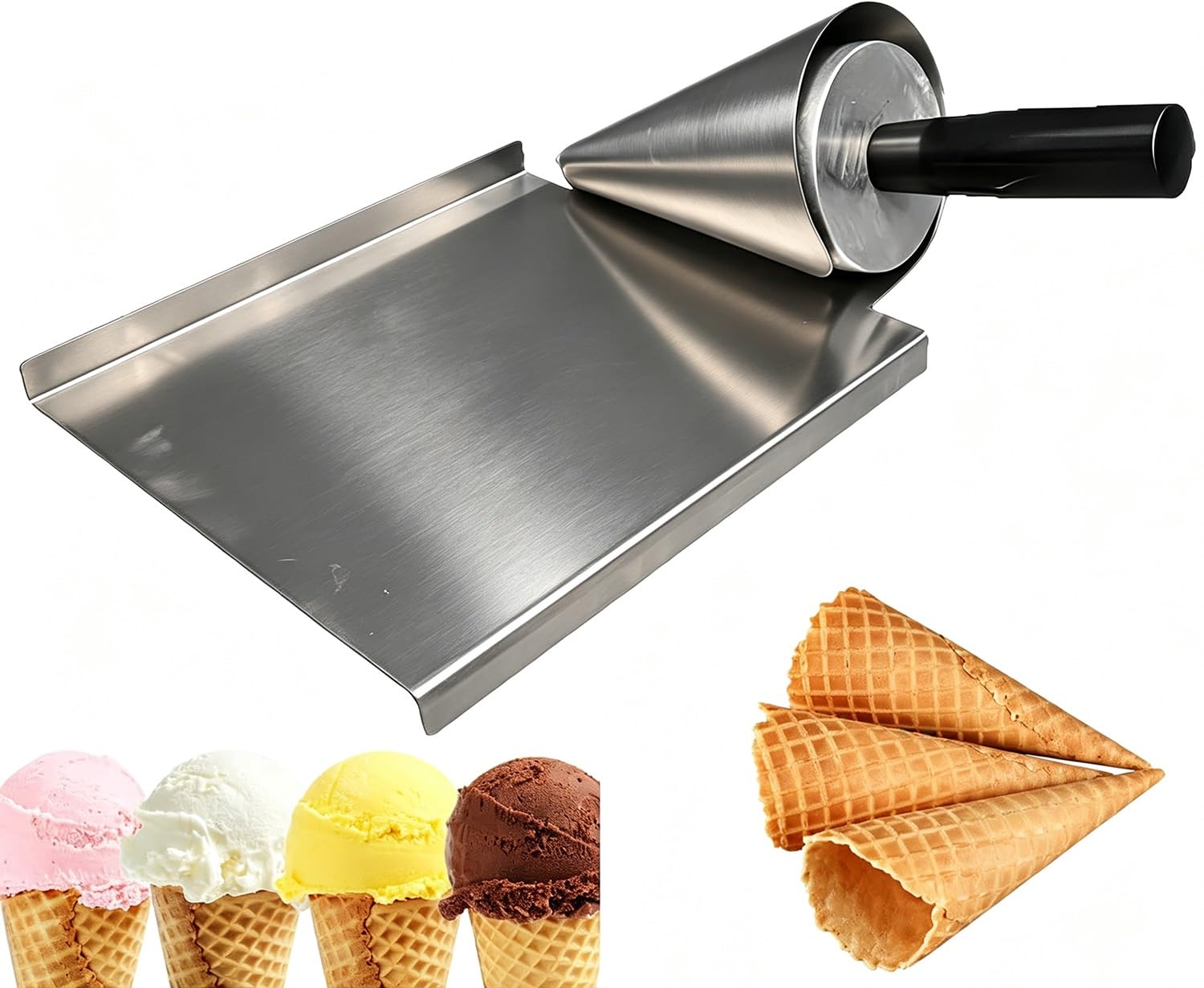Rodillo para conos de helado tipo waffle, herramienta de acero inoxidable | Para Dar Forma A Conos, Molde Antiadherente, Con Textura Definida Y Superficie Lisa, Para Pastelerías