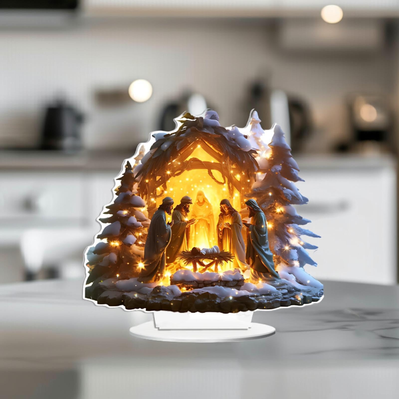 Christmas Nativity Scene Figurine Table Ornament,Collectible Acrylic Statue Holy Family for Festival Indoor Outdoor Fireplace