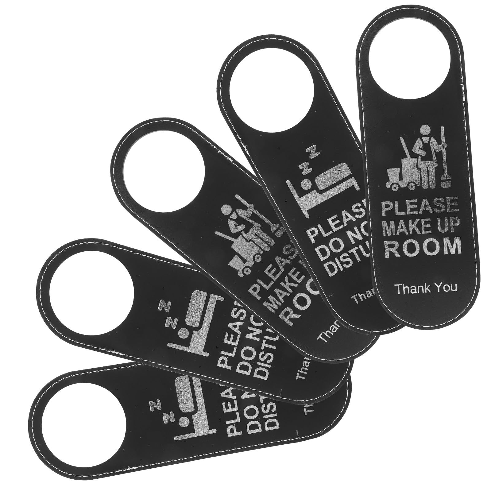 TOYANDONA 5pack Pu Leather Double Sided Please Do Not Disturb Sign, Please Make Up Room Sign, Do Not Disturb Door Hanger, Door Knob Privacy for Hotel Office Clinic Dorm Bedroom