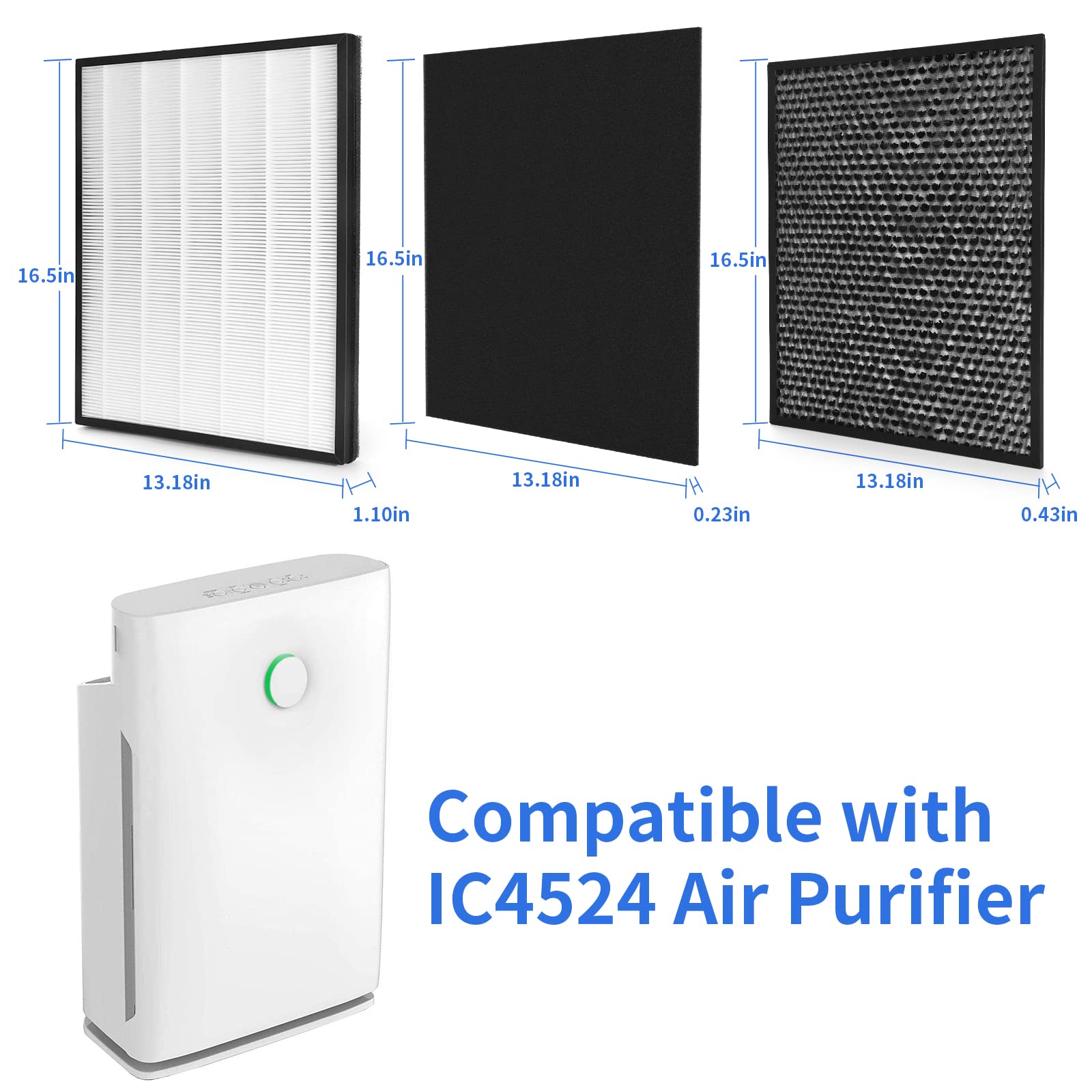 Paquete de 2 filtros de repuesto IC-4524 compatibles con el purificador de aire InvisiClean Claro IC-4524, 2 piezas True HEPA, 2 filtros de carbón activado y 2 prefiltros de nailon