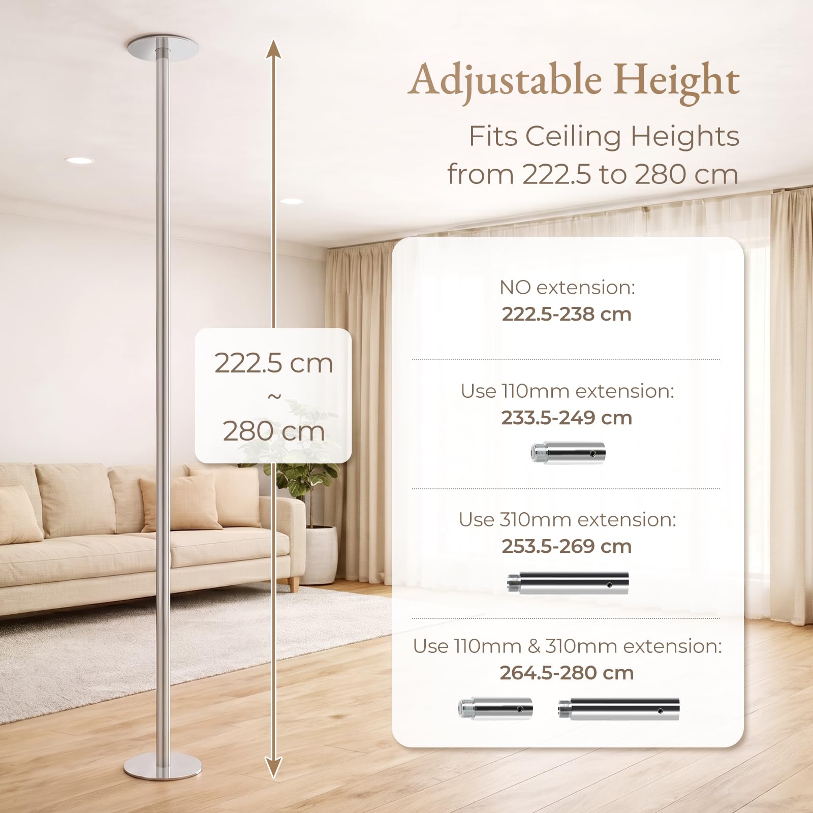 Leogreen Barre de Pole Dance 45 mm Barre de Pôle Dance Professionnelle | Hauteur Réglable, Statique et Rotative, Charge maximale 200 Kg, pour Danse Exercise Fitness