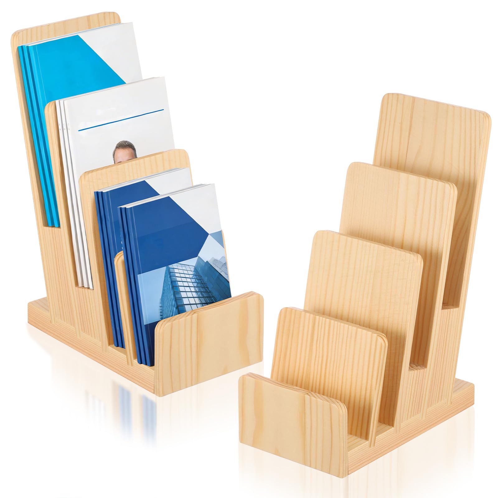 ATopoler 2 Pcs 4 Tier Wood Brochure Display Stand,Business Card Holders,Trifold Brochure Holder, Flyer Holder, Postcard Display and Countertop Wooden Displays Stand