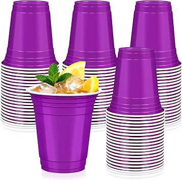 50 Purple Plastic Cups, 12 oz Disposable Cups, Drinking Graduation Cups for Birthday Party Wedding Bridal & Baby Shower Picnic BBQ