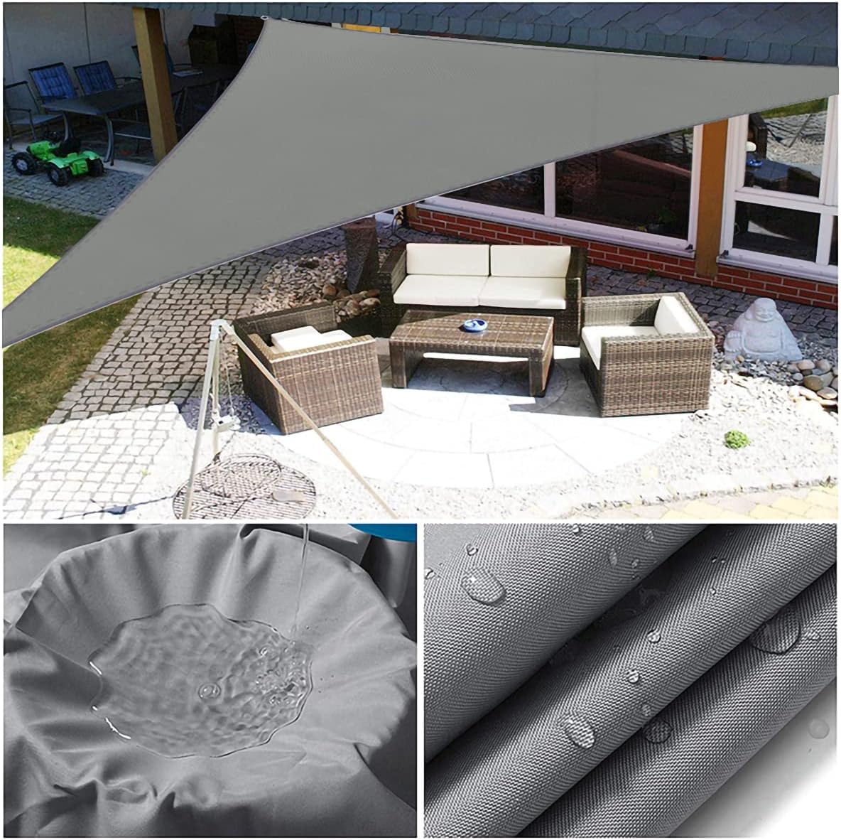 Dreieckiges Sonnensegel, wasserdicht, 4 m x 4 m x 5 m, graues Gartensegel, rechtwinkliges Gartenüberdachung mit 4 Größen optional, 3 Seile, UV-Schutz, Terrassen-Sonnenschutz, Sonnenschutz, Markisen