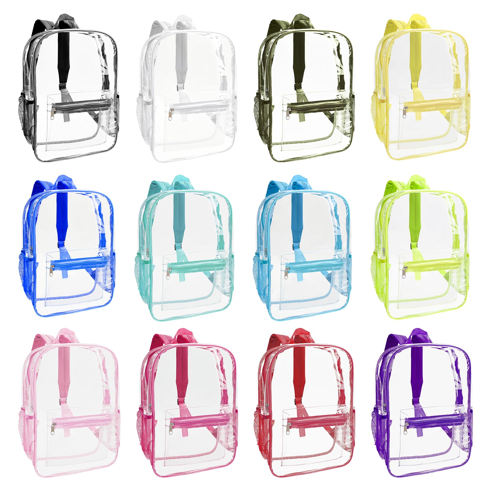 48-Pack 15'' Clear Backpacks for School – Transparent Bookbags for Kids, Heavy Duty PVC Clear Bags with Reinforced Straps, Bulk Back Pack for Girls