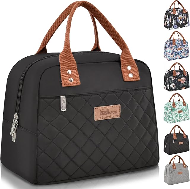 HOMESPON Insulated Lunch Bags for Women Men Lunch Box Cooler Bag Ladies Large Tote Bag for Work School Picnic Travel (Black)