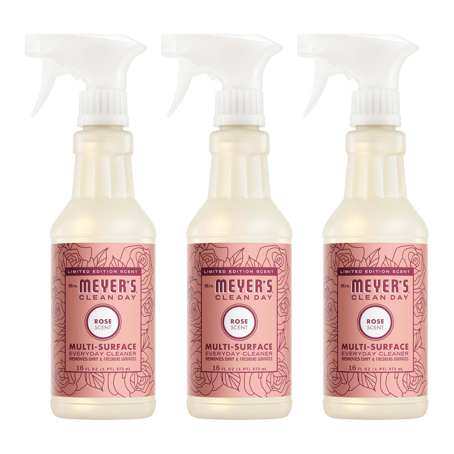 MRS MEYERS CLEAN DAY Multi-Surface Everyday Cleaner Rose Scent 16 Fl Oz Bottle - 3 Pack