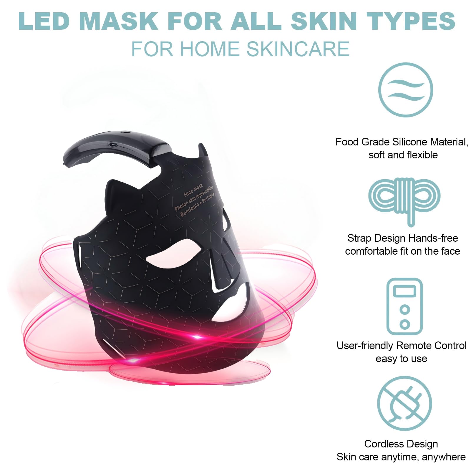 Maschera LED Viso con 4 Colori,Maschera per Viso della Luce Rossa,Red Light Face Mask con 3 Modalità di Cura della Pelle,LED Mask Infrarossi Antirughe Anti-acne,per Tutti i Tipi di Pelle a Casa