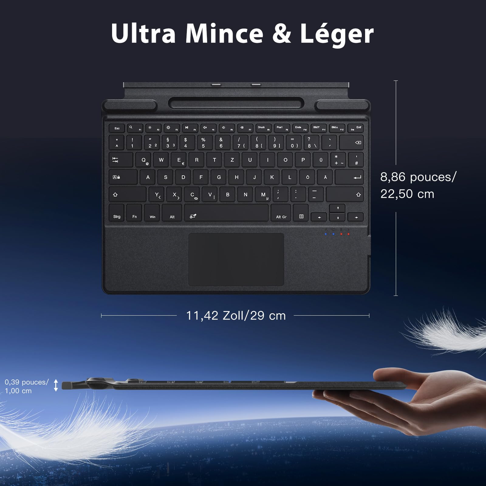 MoKo Clavier Bluetooth Français avec Pavé Tactile pour Microsoft Surface Pro 12/11/ 10/9/ 8/ X 13 Pouces, Clavier Type Cover Fin AZERTY sans Fil avec Porte-Stylet (sans Fonction de Charge), Gris