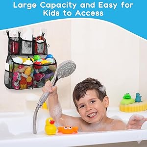 DOCMON Bath Toy Organizer, 2 Layers Large Capacity Bath Toy Holder for Bathtub, Quick Dry Bath Toy Storage with Buttom Zipper, Bath Toy Net Basket Mesh Shower Caddy for Bathroom Toys Toiletry - Black