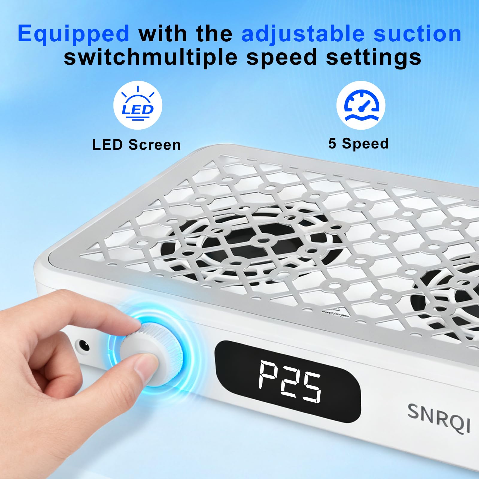 Aspirador Profesional de Polvo para Uñas, Aspirador de uñas 7000 RPM, Extractor de Polvo de Uñas Potente Doble succión de 120W con Filtro, Velocidad Regulable Aspirador Manicura para uñas